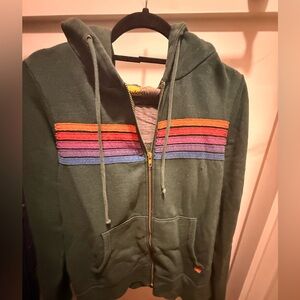 Aviator Nation Size M Green Hoodie with Multicolor Stripes
